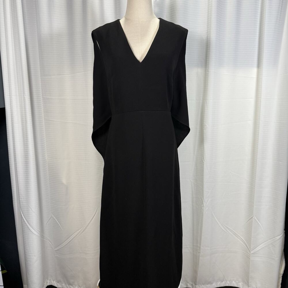 Tibi Black Cape Sleeve Midi Dress Batwing Open Back Minimalist Sz 6 Avant Garde - Picture 2 of 14